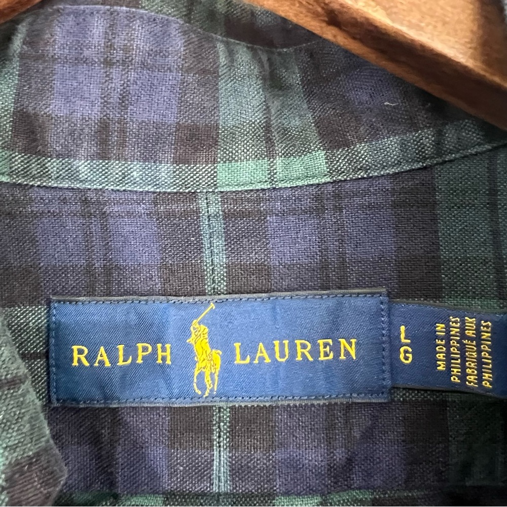 Ralph Lauren Button Shirt Long Sleeves Blue Green Men Size Large - Picture 4 of 6